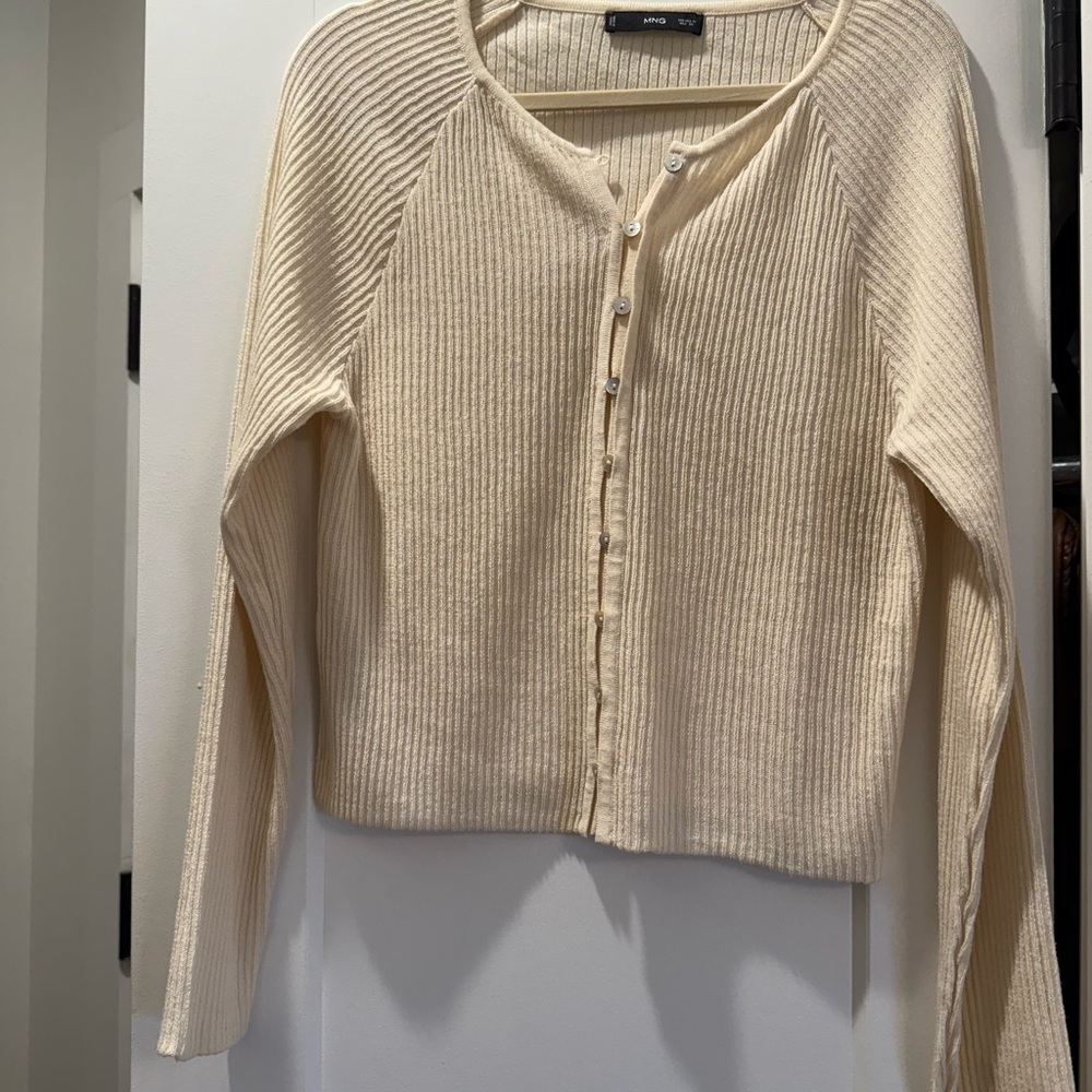 Mango Cream Ribbed Cardigan Sweater